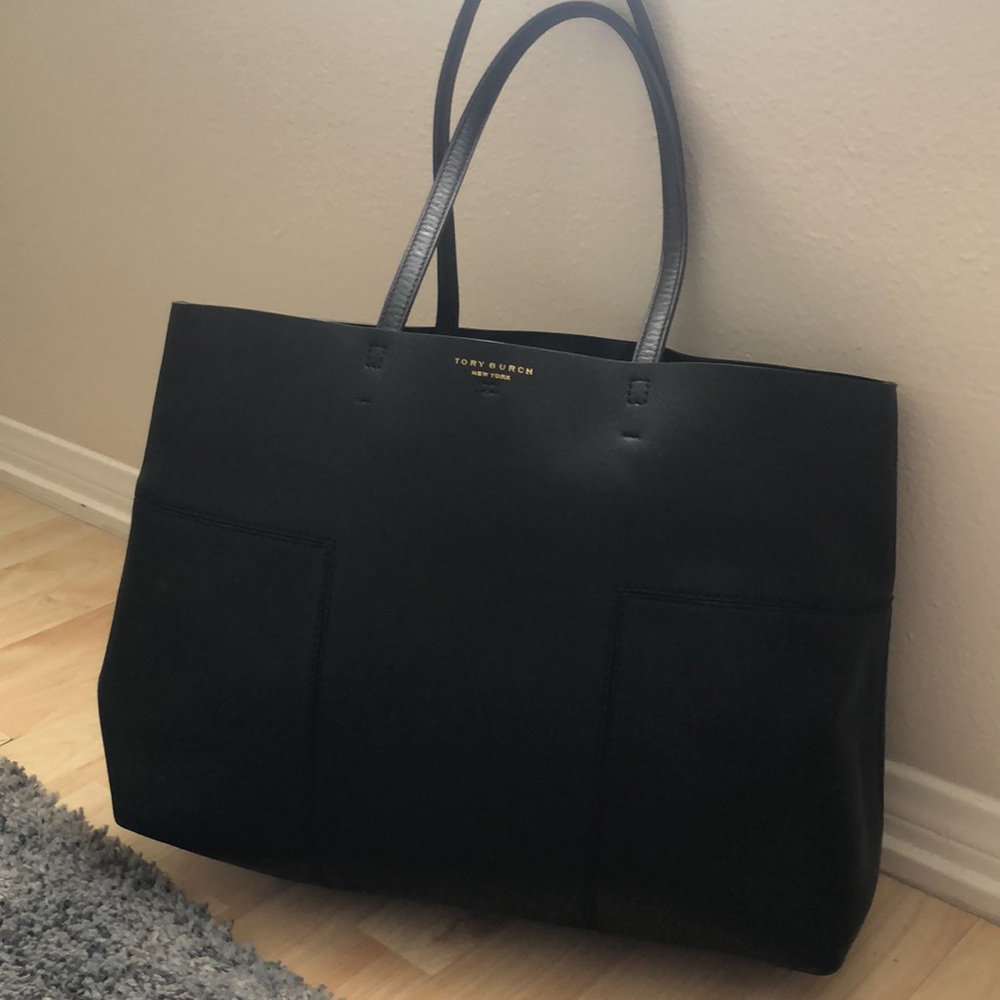 Tory Burch Block-T Black Leather Tote